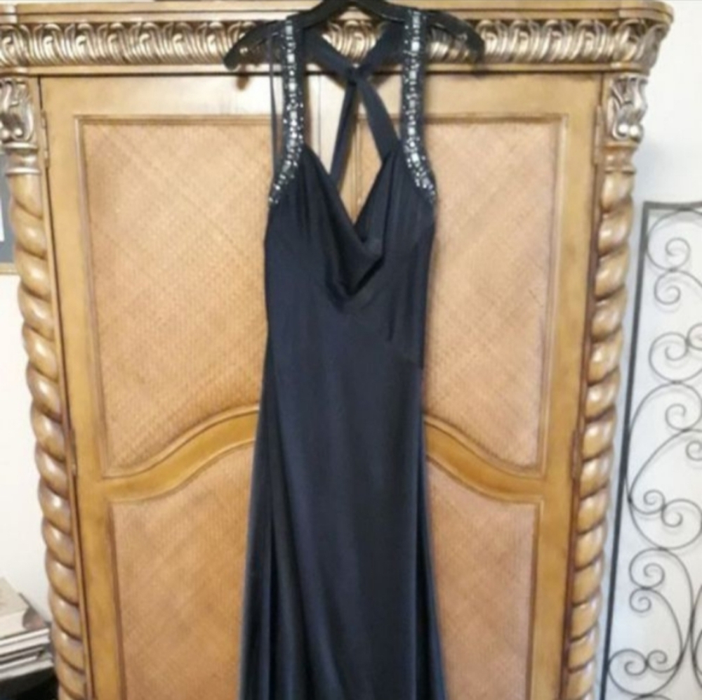 Navy blue evening gown by BCBG Maxazria